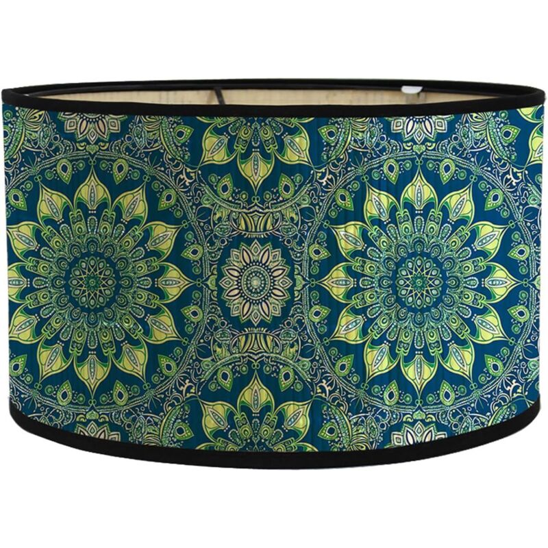Klassischer Trommel-lampenschirm Aus Stoff, Mandala-retro-ersatzlampenschirm, Handgefertigt Für Tischlampe, Hängelampe, Nachttischlampe Oder Stehlampe, Zylinderform (blaugrün, 30x30x20cm)