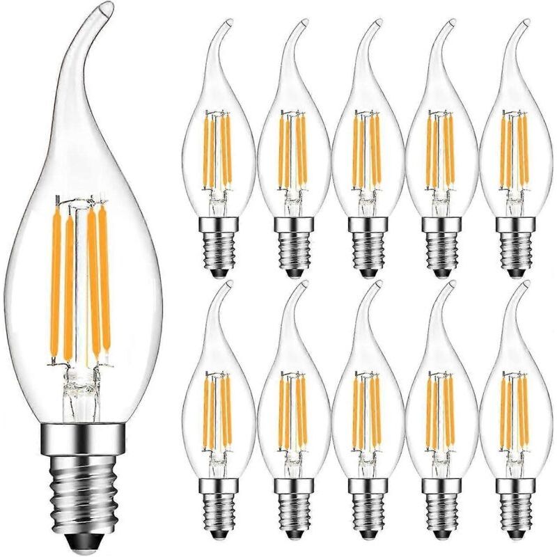10er-pack Led-glühfadenlampen E14, 4w, Kerzenflammen-effekt, Warmweiß 2700k, 360° Abstrahlwinkel, Nicht Dimmbar [energieeffizienzklasse F]