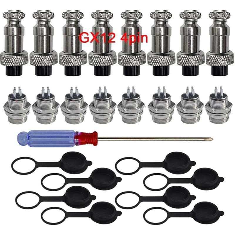 8 Stück Gx12 4-poliger Luftfahrtstecker, 5a 12mm Stecker Und Buchse Aus Metall Für Paneelmontage, Mit Gummikappen Und Schraubendreher