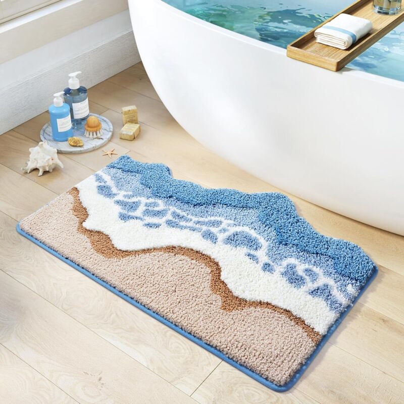 Rutschfester Badteppich, Sommer-strandambiente, Saugfähiger Mikrofaser-badematte, Wasserabsorbierend, Maschinenwaschbar, Für Badezimmer, 50x80cm