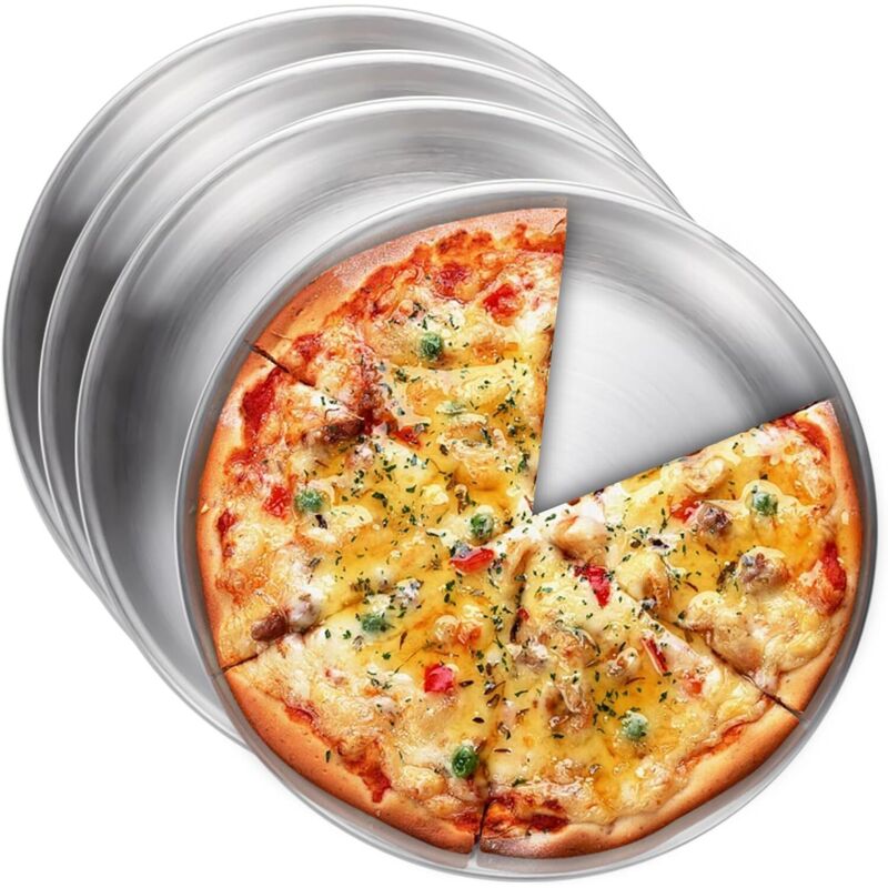 4er-set Runde Pizzableche Aus Edelstahl - 30 Cm - Klassisch - Für Pizza - Spülmaschinenfest - Silber