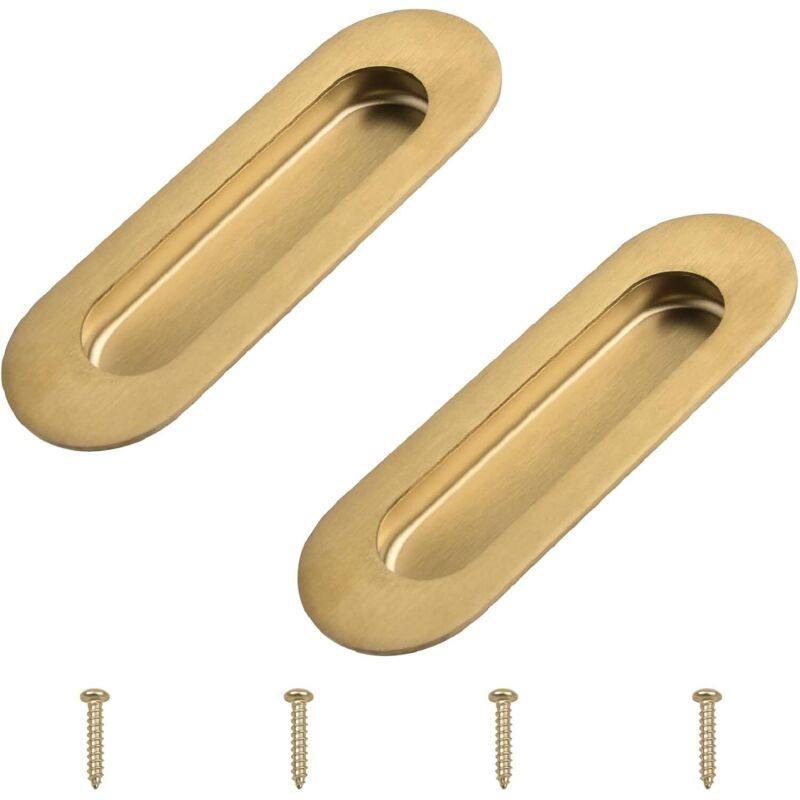 Set Aus 2 Ovalen Schiebetürgriffen Aus Gebürstetem Gold-edelstahl Mit Verdeckten Schrauben Für Schubladenschränke