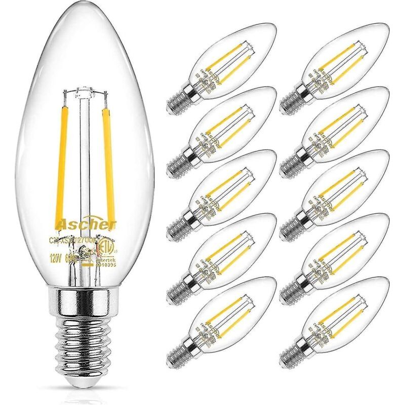Klassische Led-glühlampe E12 Für Kronleuchter, 40-w-äquivalent, Warmweiß 2700 K, Transparentes Glasfilament, Nicht Dimmbar, 10er-pack