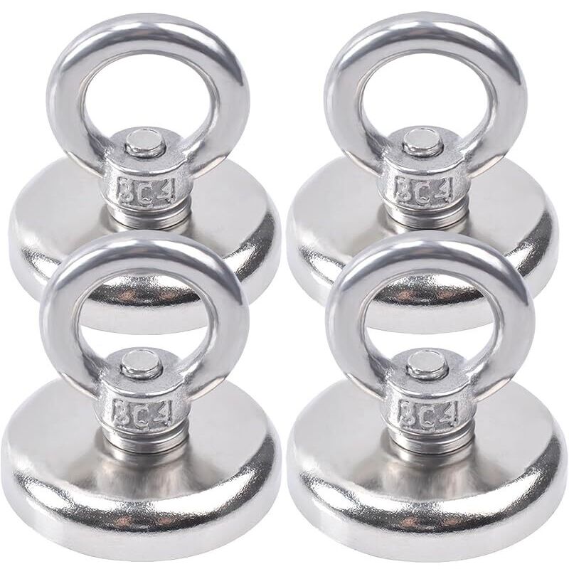 4er-set Extra Starke Neodym-magnete, 32 Mm – 45 Kg – Mit Hebeösen Und Schrauben – Geeignet Für Magnetfischen, Haushalt, Werkstatt Und Wasser