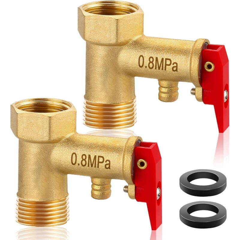 Satz Mit 2 Sicherheitsventilen 1/2", 0,8 Mpa Aus Messing, Sicherheitsventil 1/2" Ig X 1/2" Ag Für Warmwasserbereiter, Membran-überdruckventil Für Wasser, Überdruckventil Mit Dichtung