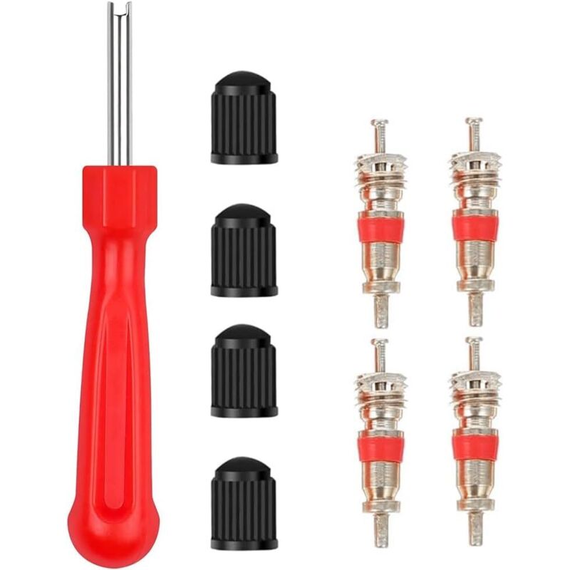 Reifenschlüssel-set (1 Stück), Autoschlüssel, Einzelkopf, 4 Ventildeckel, 4 Ventileinsätze, Reparaturwerkzeug Für Reifenventile
