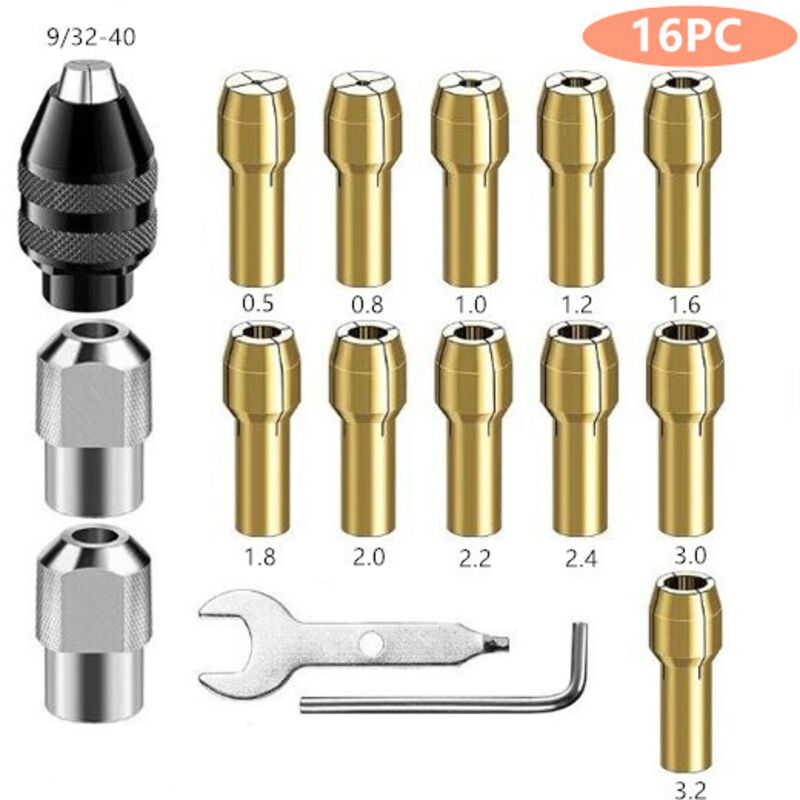 16 Stück Spannzangen Kompatibel Mit, Zubehör Für Drehwerkzeug, 0,8 Mm Bis 3,2 Mm Ersatz Für 4486 Schnellwechsel-spannfutter, Ersatz Für 4485 Messing-spannzange Metallmutter