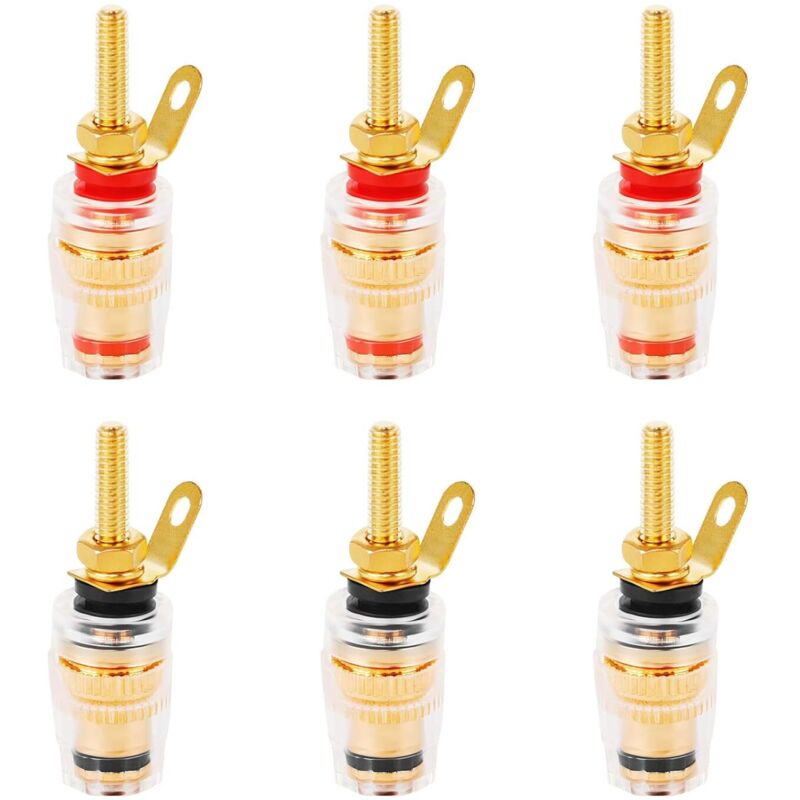 Borniers Audio Jubaopen, 6er-pack Lautsprecherklemmen, Kupferbeschichtete Audioanschlüsse Für 4-mm-klinkenstecker, Bananenstecker Mit Transparentem Gehäuse, 3 Schwarze + 3 Rote