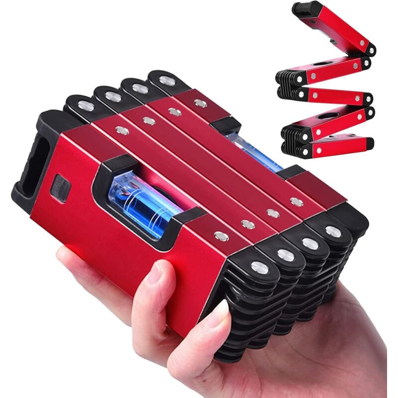 Rouge Niveau A Magnetische Blase Klappbar 60 Cm, Mini Magnetische Wasserwaage Für Elektriker, Magnetische Wasserwaage Mit 4 Blasen 45°, 90°, 180° Für Lineal Und Präzisionsmessung