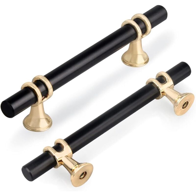 6er-set T-förmige Türgriffe Für Schränke, 96 Mm, Moderne Möbelgriffe Aus Zinklegierung Für Küche, Schlafzimmer, Büro Und Schubladen, Inklusive Schrauben, Schwarz Mit Goldener Basis