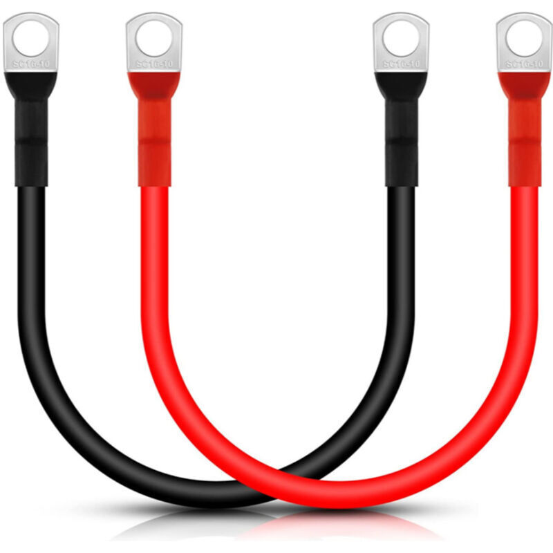 2 Stück 30 Cm Batteriekabel 16 Mm², Rot Und Schwarz, Wechselrichterkabel 5 Awg Mit Ringkabelschuhen, Kupferdraht Für Motorräder, Dieselautos, Marine, Solar, Wohnmobile