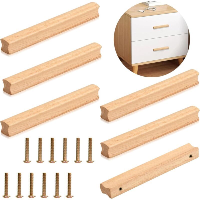 6 Stück Möbelgriffe Aus Holz, Holzgriff Mit Schrauben Für Schränke, Lochabstand 128 Mm, Holzmöbelgriffe Für Schränke, Universelle Küchengriffe Aus Holz Für Schränke