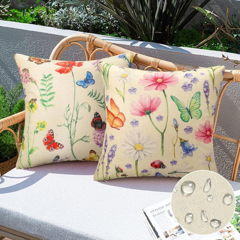 Kissenbezug 45x45 Sofakissen Wasserdichtes Dekokissen Gartenkissen Außen Wasserdicht Kissenhülle Gartenkissen Blumen Frühjahrsdekoration 2er-set