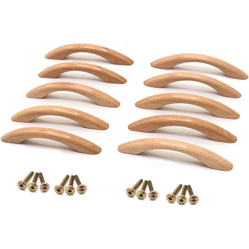 10 Stück Holzgriffe Für Möbel, Küchenschrankgriffe Aus Holz, Schrankgriffe, Bogenförmige Holzgriffe Mit Schrauben Für Türen, Schränke Und Schubladen, 130 Mm