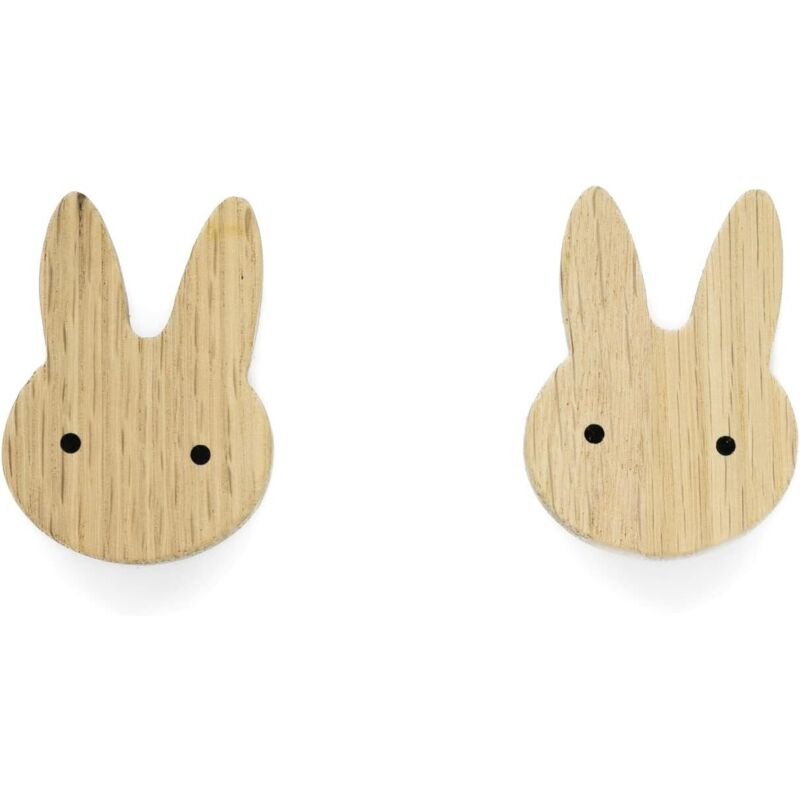 2er-set Möbelgriffe Für Kinder Aus Unbehandeltem Eichenholz Mit Hasenmotiv – Knöpfe Für Kommode, Schrank, Schublade, Tür, Kinderzimmer, Geschenkidee (2 Hasen)