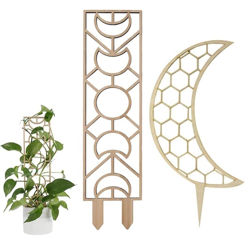 Dekorativer Holzgitter Für Kletterpflanzen Im Innenbereich, Mondfenster-/bienenwabenmuster, 30 Cm, Naturfarben, 2er-set