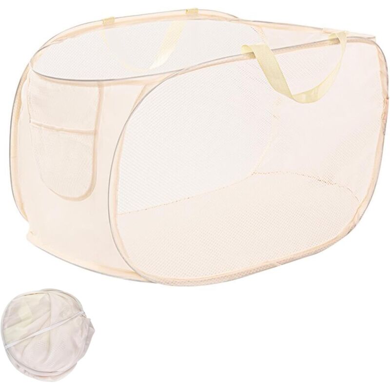 1x Faltbarer Wäschekorb, Faltbarer Wäschekorb, Faltbarer Kleiderkorb, Faltbarer Schmutzwäschekorb, Pop-up Wäschekorb Aus Mesh Für Badezimmer, Schlafzimmer (beige)
