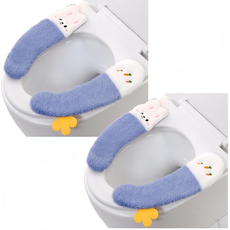 2 Paar Wc-sitzbezüge, Dicke Und Haftende Toilettenabdeckung, Niedriger Waschbarer Plüsch-wc-sitz Für Den Winter, Weiches Toilettensitzkissen (blau)