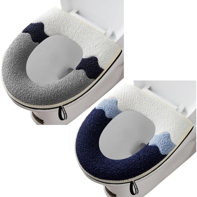 2er-set Dicke Und Weiche Toilettensitzbezüge Mit Griff – Waschbar – Passend Für Alle Ovalen Toilettensitze (grau + Marineblau)