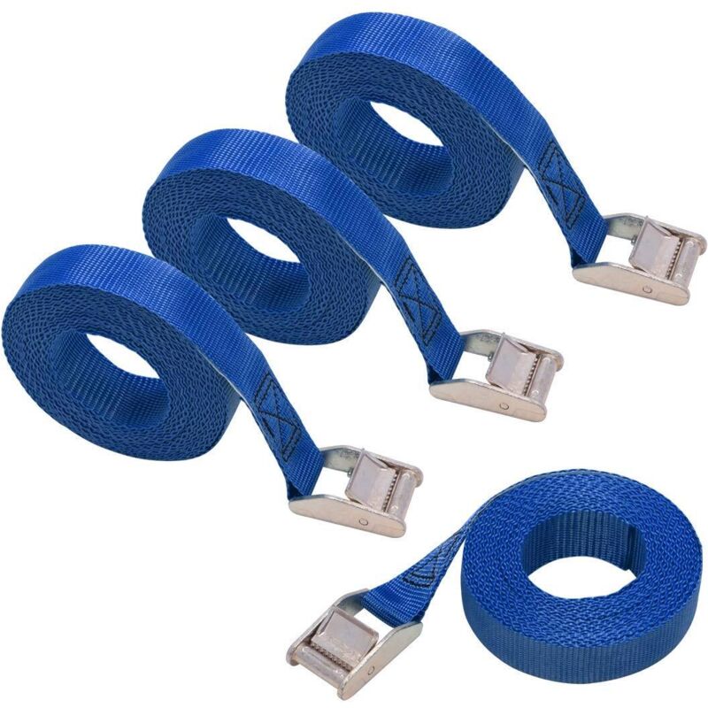 Satz Von 5 Spanngurten, Länge 3 M, Breite 25 Mm, Zurrkraft 150 Kg, Blau