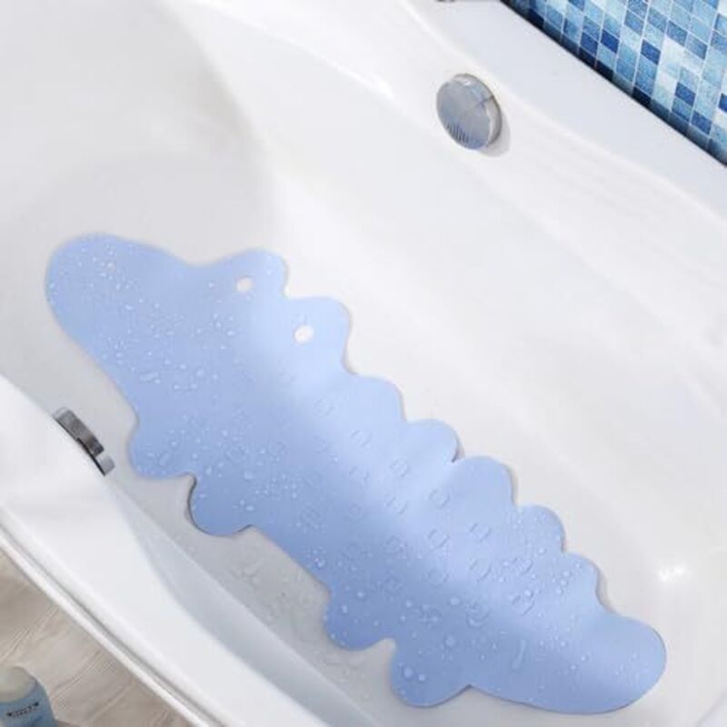 Rutschfester Badteppich Für Kinder, Duschmatte Mit Saugnäpfen, Maschinenwaschbar, Tpr-badewannenmatte Für Badezimmer Und Badewanne (blauer Krokodil, 95x34,5 Cm)