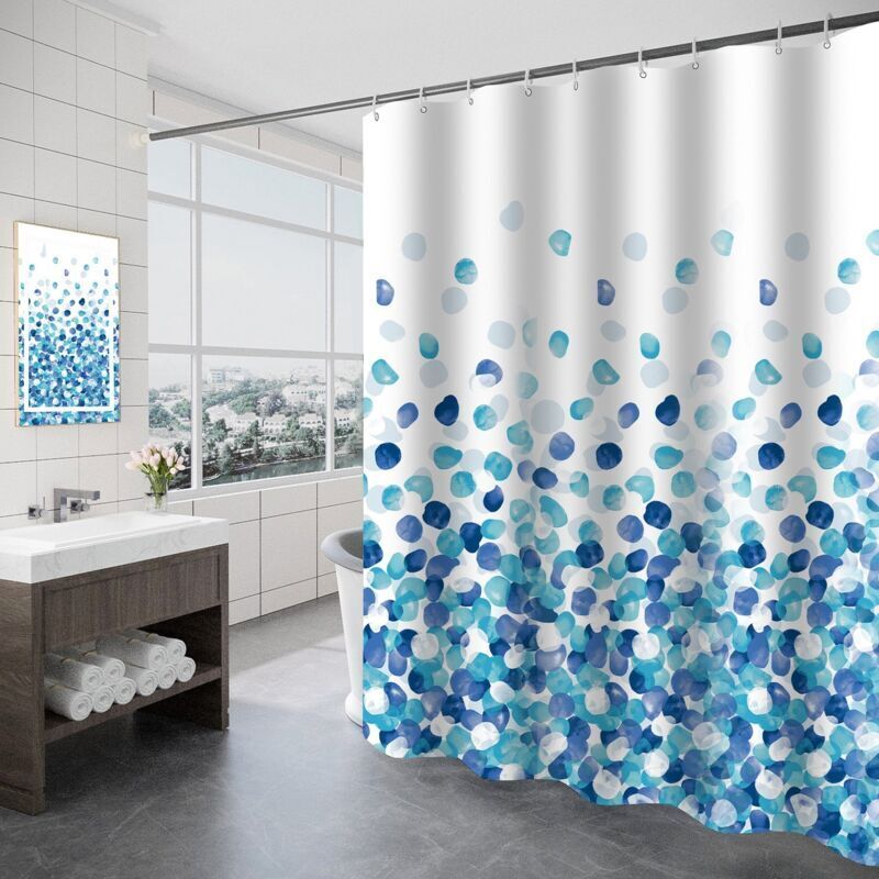 Wasserdichter Duschvorhang, Maschinenwaschbarer Polyester-duschvorhang, 180x200 Cm Badewannenvorhang Für Badezimmer, 12 Haken, Blaues Blütenblattmuster