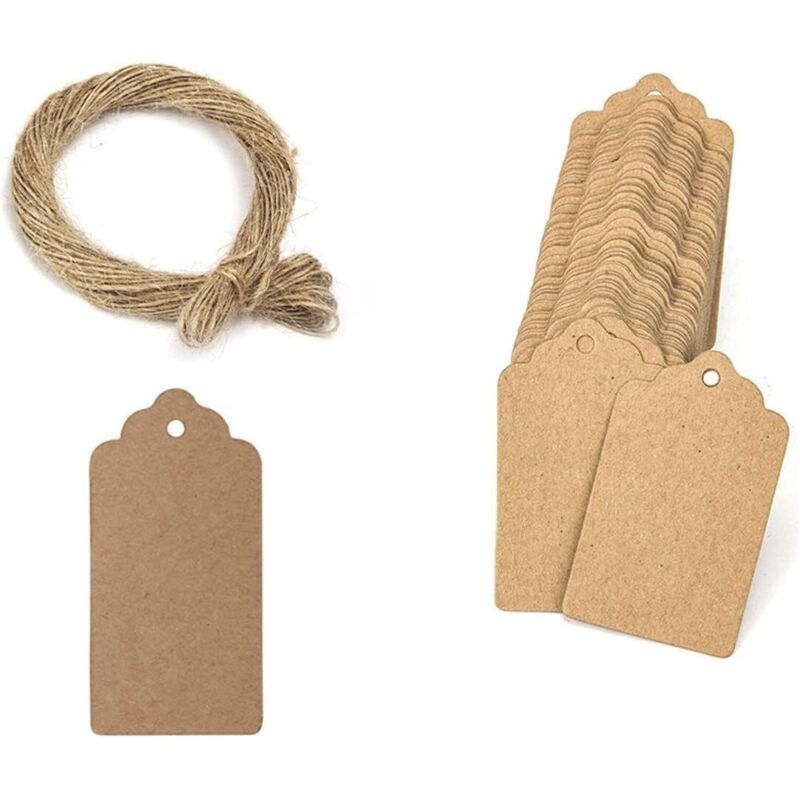 (3 X 5 Cm) Set Aus 100 Kraftpapier-etiketten – Anhängeetiketten Mit 20 Metern Natürlichem Jutegarn Für Geschenke, Hochzeiten Und Valentinstag