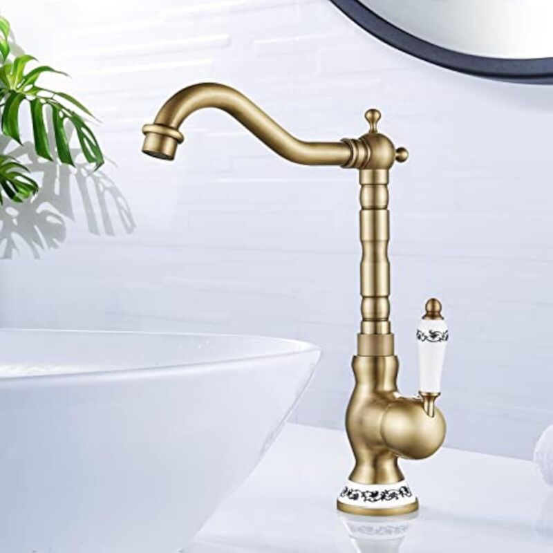 Retro-waschbeckenarmatur, Bronzefarbene Messing-badezimmerarmatur, Hoher Mischer Mit 360° Schwenkbarem Auslauf, Warm- Und Kaltwasser Verfügbar, G3/8
