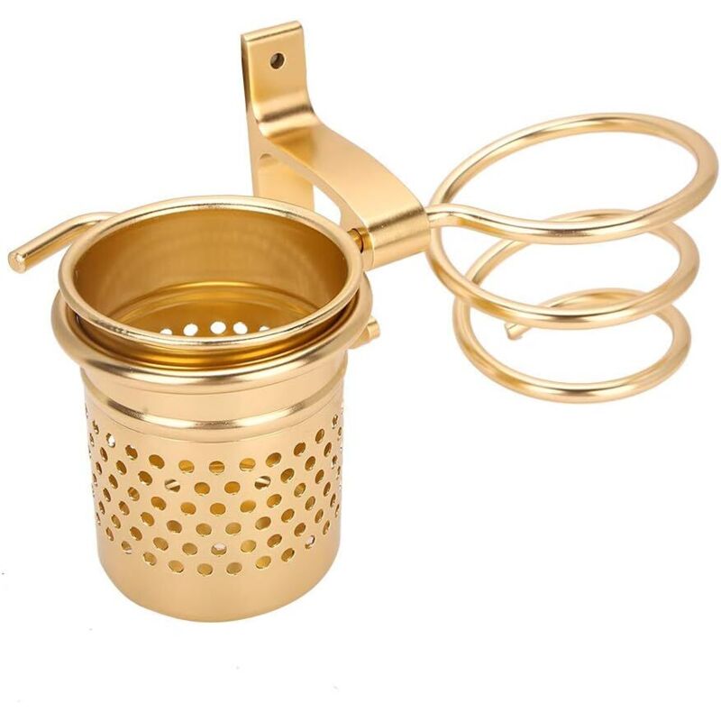 Haartrocknerhalter Mit Aufbewahrungsfunktion Aus Aluminium, Wandhalterung Für Haartrockner, Wandmontierte Telefonhalterung Mit Befestigungsschrauben Für Haartrockner Und Glätteisen (gold)