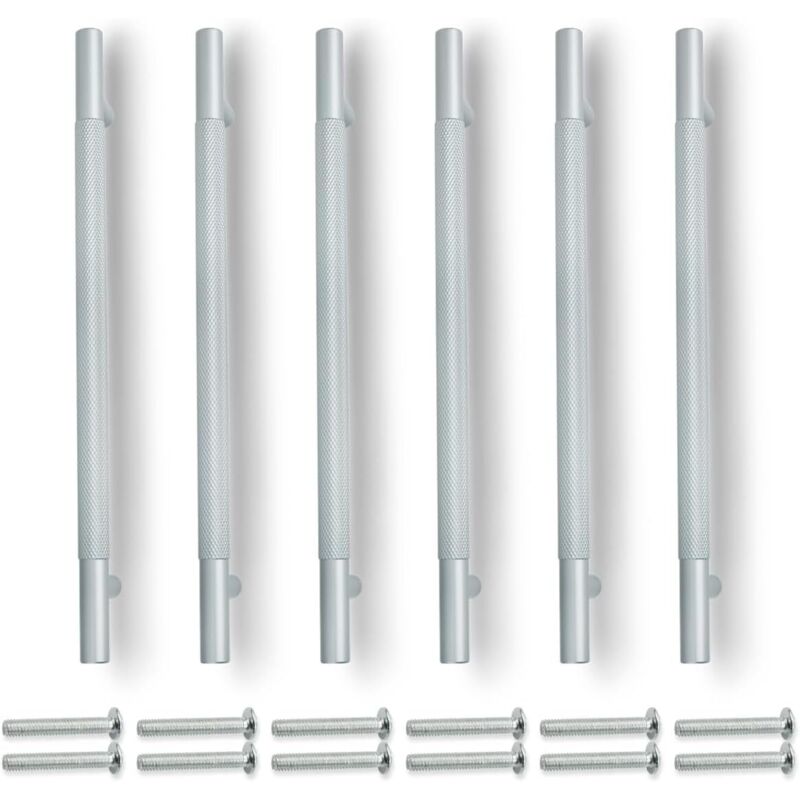Set Aus 6 Grauen Schubladengriffen, 214 Mm, Lochabstand 160 Mm.