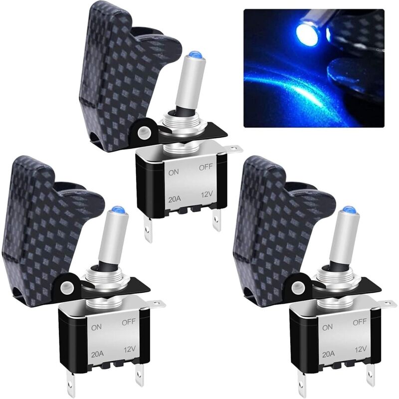 3 Stück Kippschalter 12v 20a Robust Für Rennwagen Automotive Auto Spst Ein/aus Led Blau Beleuchtet 3-pin Mit Sicherheitsabdeckung Wasserdicht Anthrazitgrau