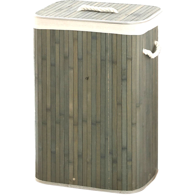 Faltbarer Wäschekorb Aus Bambus – Herausnehmbarer Baumwoll-innenbeutel – Maße 60x35x35 Cm – Gewicht 1600 G – Quadratisches Design In Grau