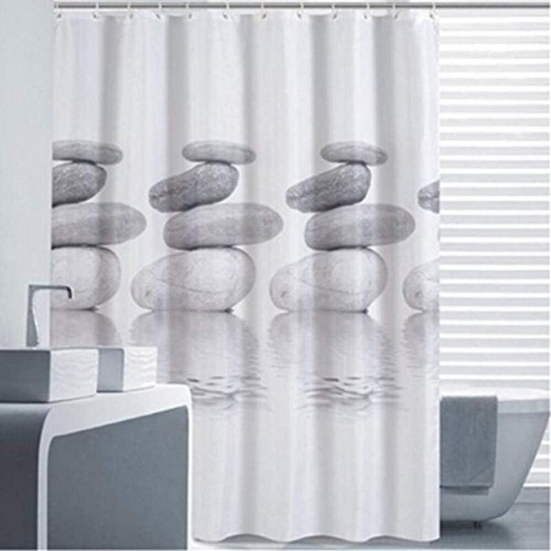 1 Duschvorhang-set In Kieselgrau, 180x200 Cm, Schimmel- Und Wasserbeständig, Mit 12 Haken Und Ringen