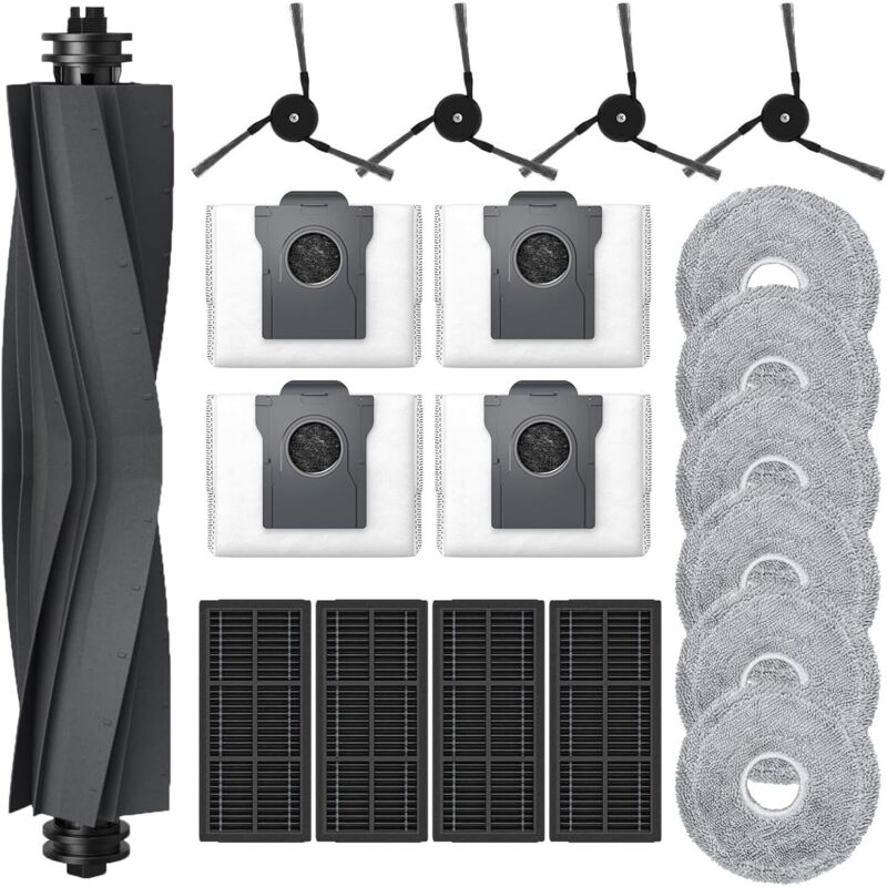 Zubehörset Für Saugroboter Dreame X40 Ultra / L40 Ultra / X40 Ultra, 19 Ersatzteile - Enthält 1 Hauptbürste, 4 Seitenbürsten, 4 Filter, 6 Wischpads, 4 Staubbeutel