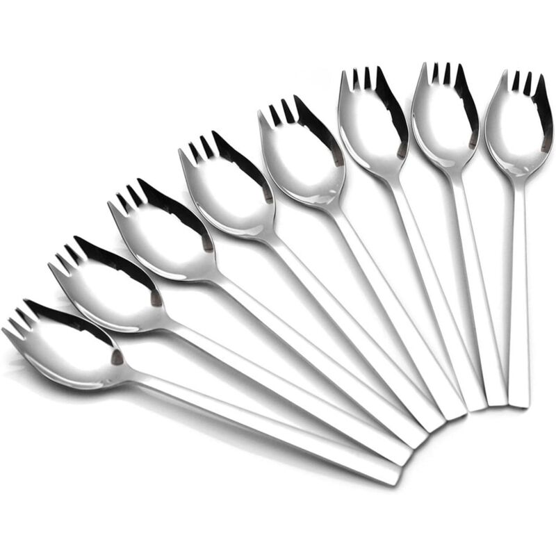 8-teiliges Set Aus Edelstahl 304, 2-in-1 Gabel-löffel, Suppenlöffel, Salatgabel, Spaghettischöpflöffel, Geeignet Für Obst, Eiscreme, Ideal Für Outdoor-camping