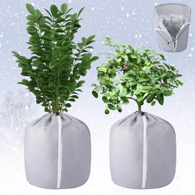 Winterabdeckungen Für Topfpflanzen, 2 Stück Frostschutzsäcke Für Topfpflanzen, 40x35cm Thermische Pflanzenschutzhauben, Winterhaube Für Pflanzen Mit Reißverschluss Und Kordelzug