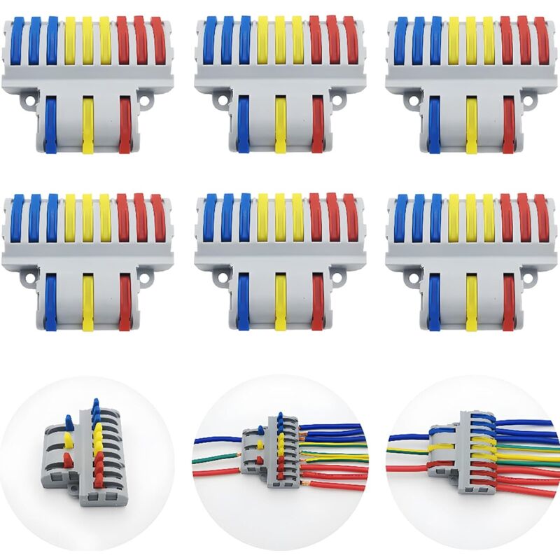6 Stück Spl-93 Anschlussklemmen, Schnelle Elektrische Steckverbinder, Kompakte Federkraftklemmen (3 Eingänge, 9 Ausgänge)