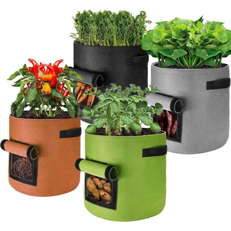 4er-set Pflanzsäcke Aus Vliesstoff, 40 L, Mit Tragegriffen, Tomatentöpfe, Kartoffelanbausäcke