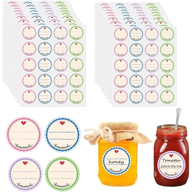 20 Stück Selbstklebende Etiketten Für Gläser, 4 Farben, Ø 38 Mm, Homemade, Rund, Abnehmbar, Marmeladen-aufkleber Für Haushalt, Küche, Mason-gläser, Gewürze, Geschenk, Geburtstag