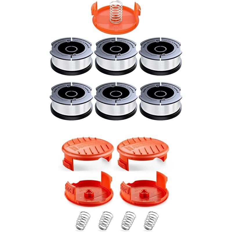 6 Spulen Und 5 Kappen Für Black+decker Rc100p Rasentrimmer, Faden Ø 1,65 Mm, 10 M