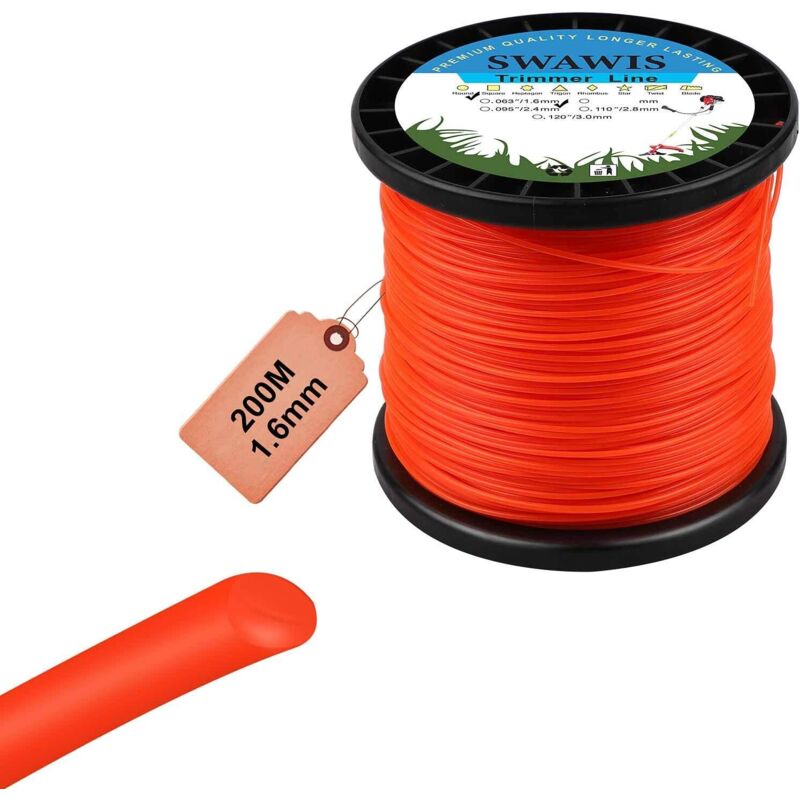 Runde Nylon-trimmerfaden-spule, 1,6 Mm/200 M, Ersatz-faden Für Rasentrimmer Und Unkrauttrimmer, Orange