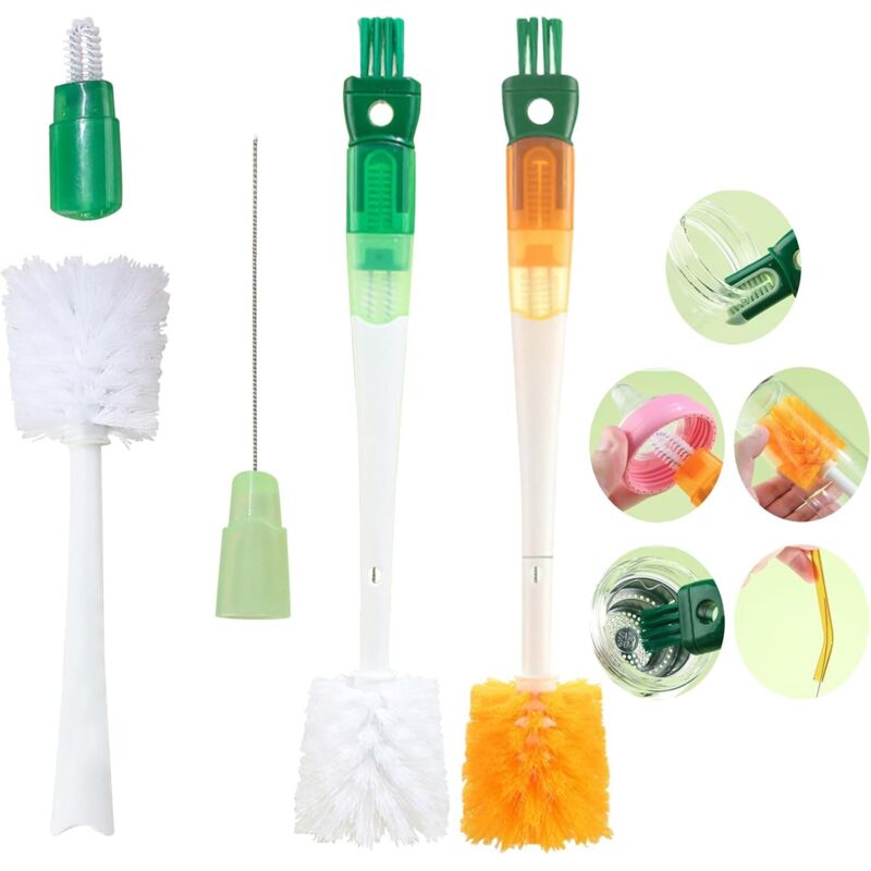 2er-set Flaschenbürsten, 5-in-1 Multifunktionale Flaschenbürste, Babyflaschenbürste, Reinigungsbürste Für Tassendeckel, Strohhalmbürste, Baby-flaschenbürste, Flaschenreiniger