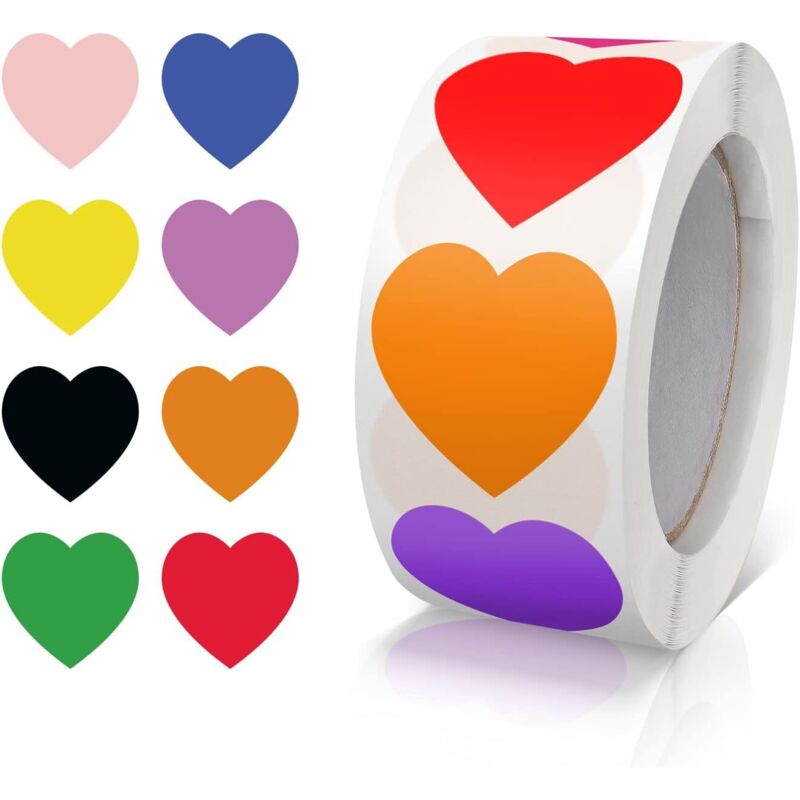 Set Aus 500 Herzförmigen Aufklebern - 8 Farben - 25 Mm - Kleine Farbcodierung - Für Hochzeit, Scrapbooking, Geschenke