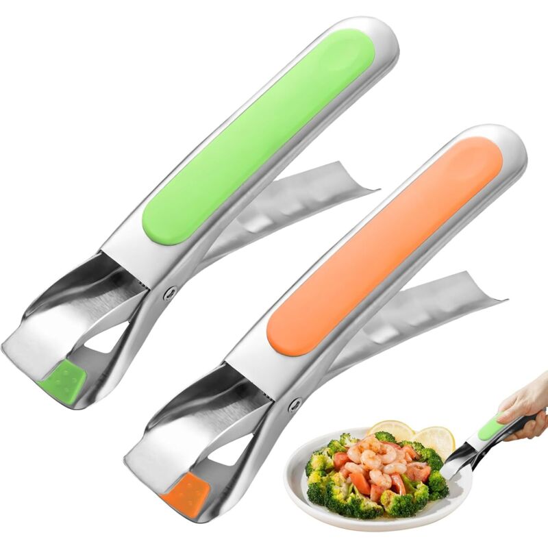 Rutschfeste, Hitzebeständige Küchenzange Aus Edelstahl Für Airfryer, Ofen, Pizza, Teller Und Heiße Gerichte (grün & Orange)