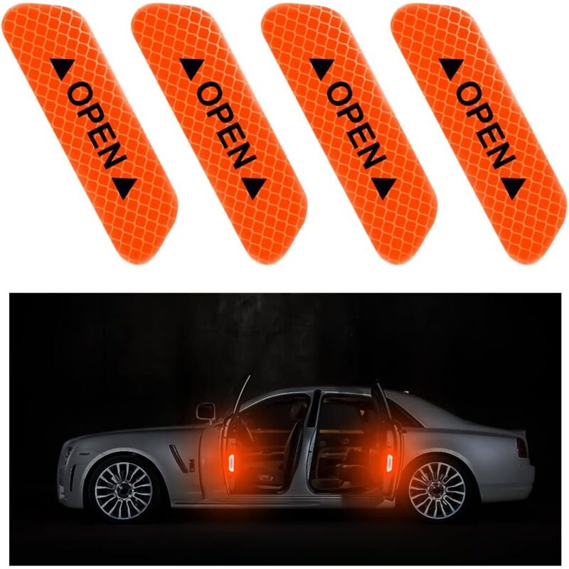 4 Stück Autotür-aufkleber, Türöffnungs-erinnerungsaufkleber, Stoßfeste Wasserdichte Reflektierende Aufkleber, Autozubehör Für Außen- Und Innenbereich (orange)