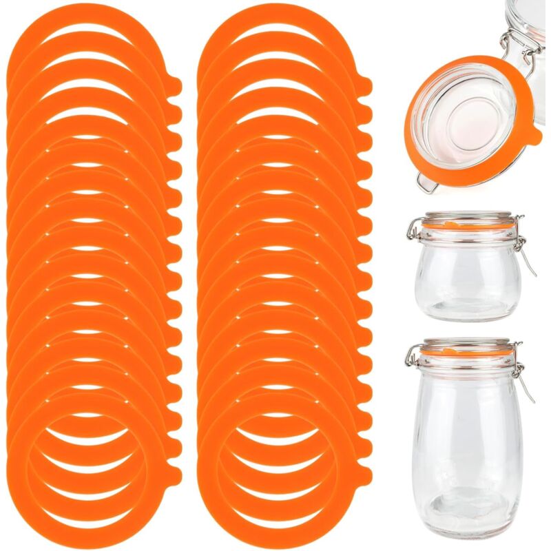 Set Aus 30 Silikondichtungen, 69 X 92 Mm, Austauschbar Für Einmachgläser, Gummidichtung Für Glasdeckel Mit Klammerverschluss (orange)