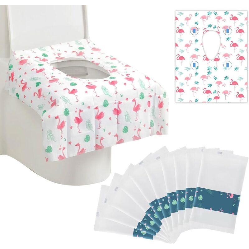 Protege Einweg-toilettensitzauflage, 10 Tragbare Papier-toilettenmatten Mit Flamingo-muster, Einzeln Verpackt, Selbstklebend, Für Große Öffentliche Toiletten, Hotel- Und Reisegebrauch