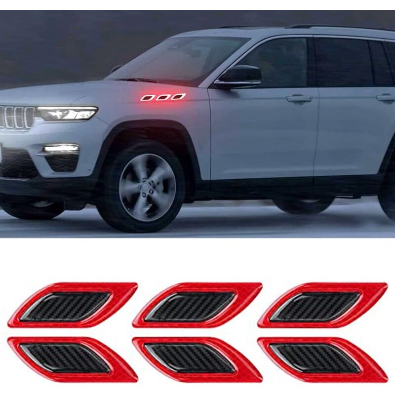 6 Stück 3d-aufkleber Mit Reflektierenden Streifen, Reflektierende Aufkleber Für Die Motorhaube, Hochintensive Reflektierende Aufkleber Für Bessere Sichtbarkeit Bei Nacht Für Autos Und Suvs (rot)