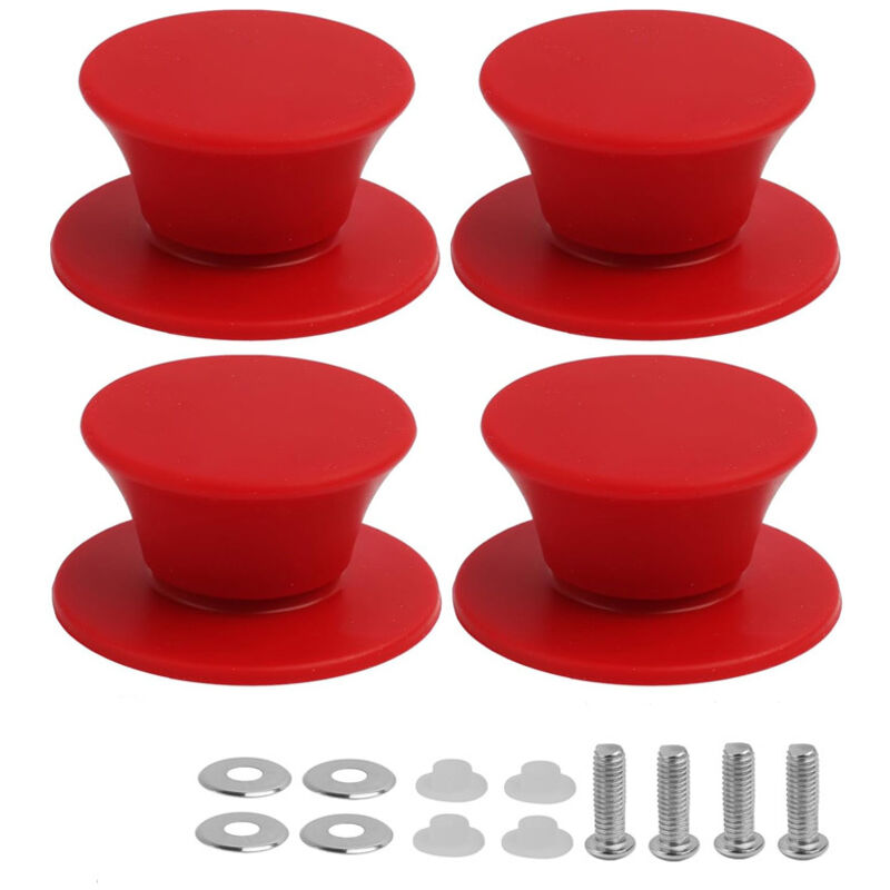 4er-set Silikon-griffe Für Topfdeckel, Universelle Ersatzknöpfe, Hitzebeständig, Bpa-frei, Mit Edelstahlschrauben Und -dichtungen (rot)