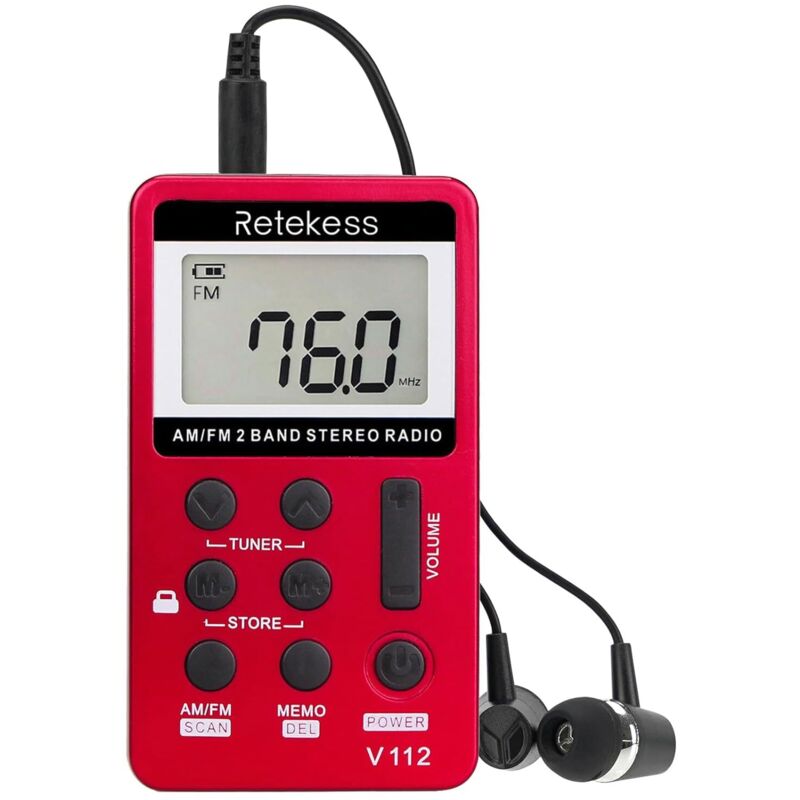 (rouge) V112 Mini-radio Tragbar, Tragbares Taschenradio, Fm Am, Mini Aufladbarer Walkman, Wecker, 3,5-mm-kopfhöreranschluss, Für Outdoor, Geeignet Zum Laufen, Wandern, Camping